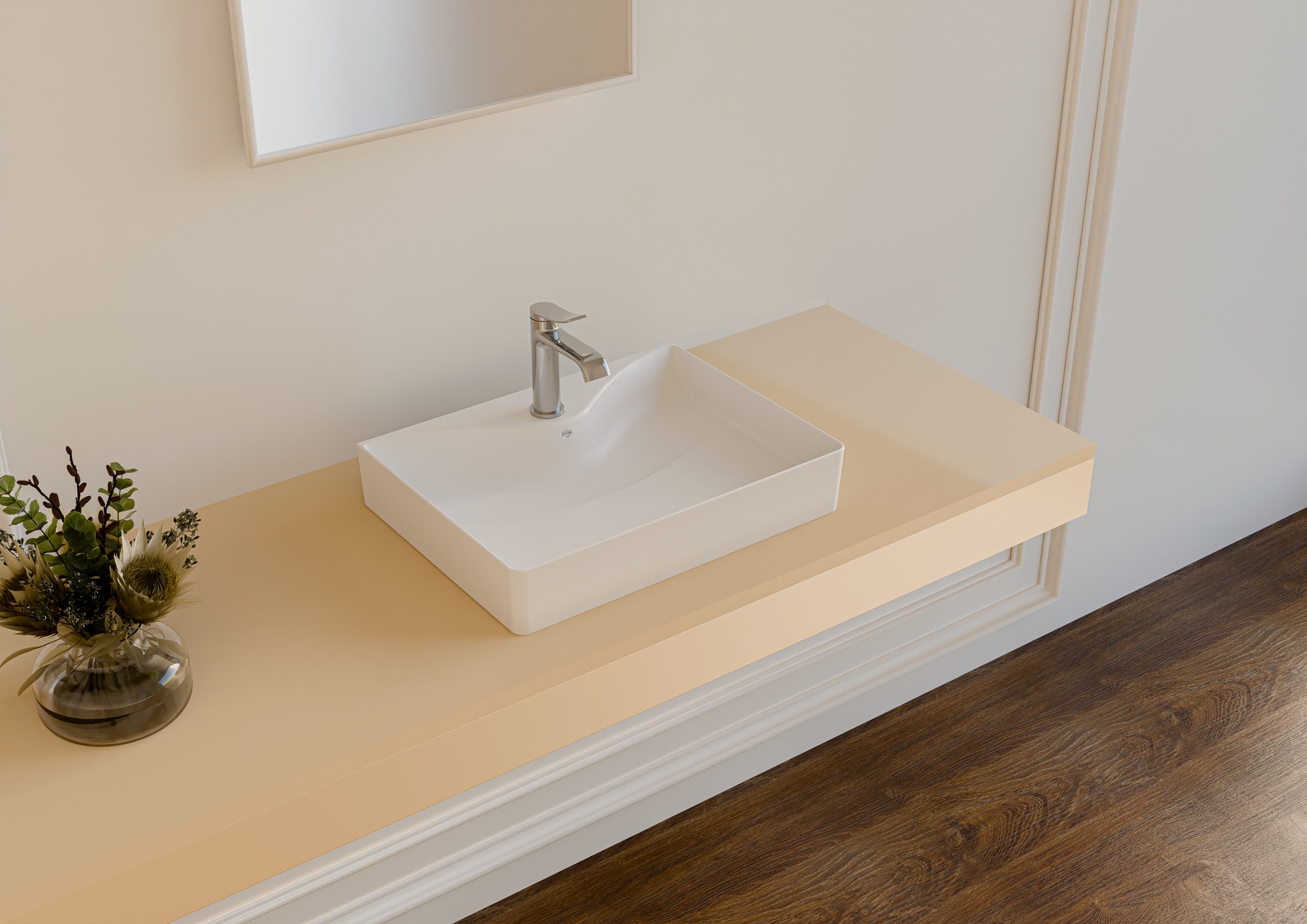 Creavit ruby RB064 lavabo – à poser – céramique – sans trop-plein – avec trou de robinet – 60,5X11X45,5 cm – blanc brillant