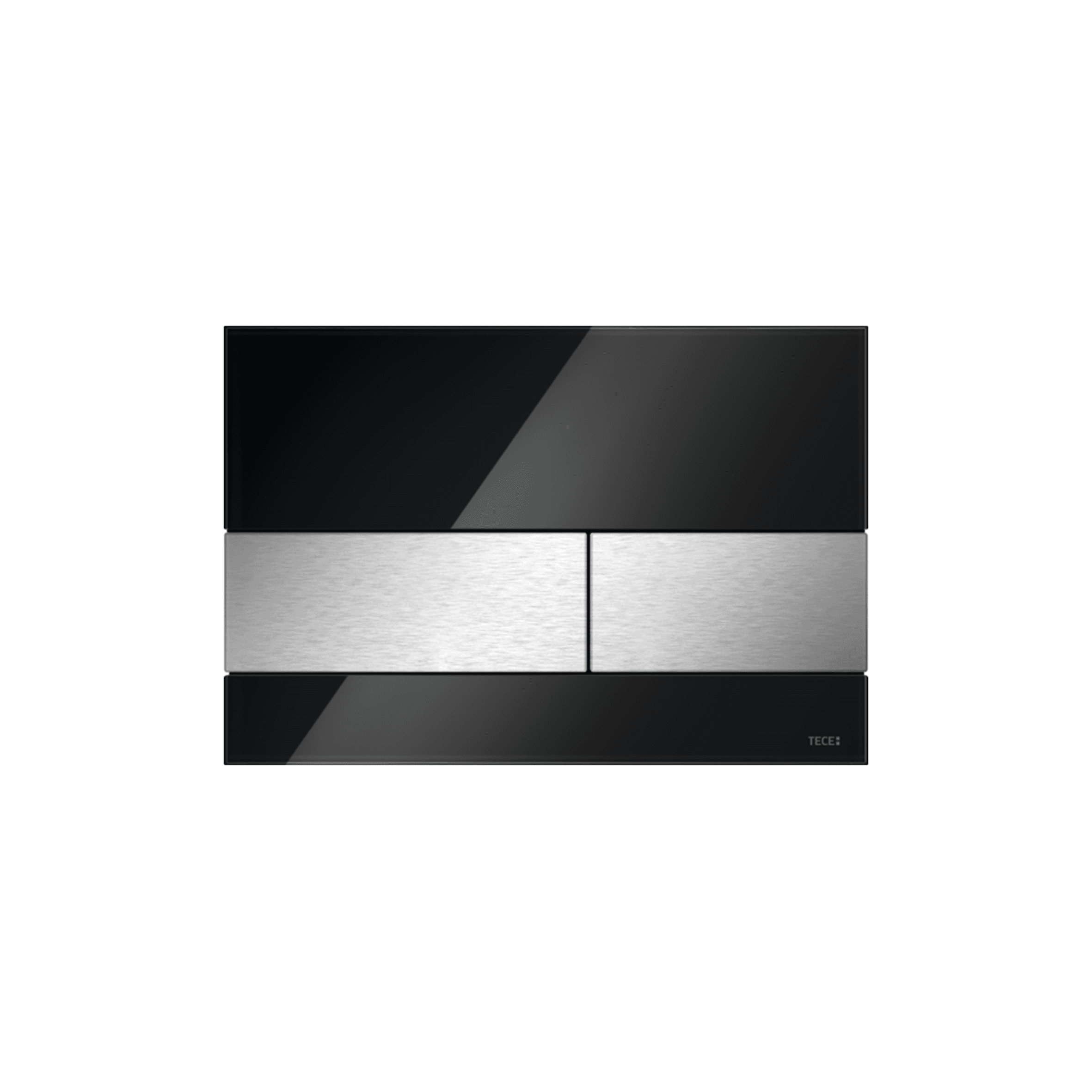 PLAQUE DE DECLENCHEMENT WC TECESQUARE, DOUBLE TOUCHES, VERRE NOIR, TOUCHES INOX BROSSE (AVEC ANTI-TRACE DE DOIGTS)