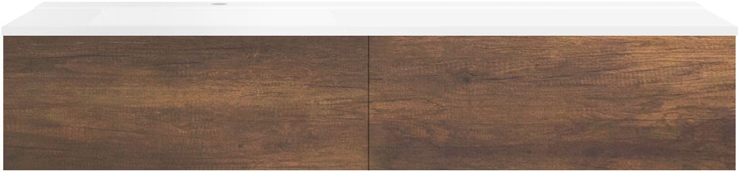 SOUS MEUBLE COFFEE 2 TIROIRS 160 CHENE DECOR ROUILLE+LAVABO GAUCHE BLANC MAT