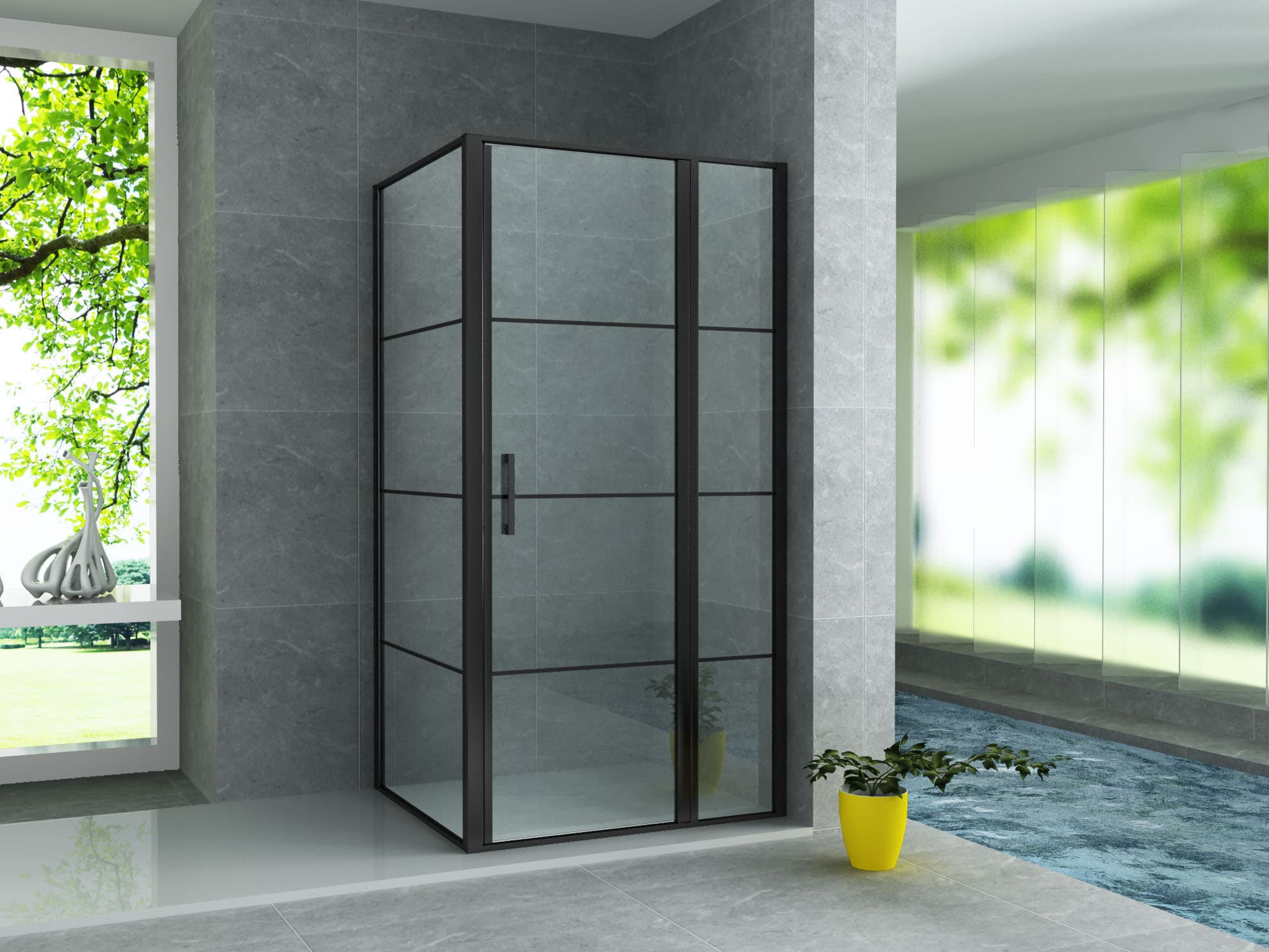 ALONI cabine de douche – porte pivotante et paroi latérale - 800X1200X2000MM - Noir mat-verre clair
