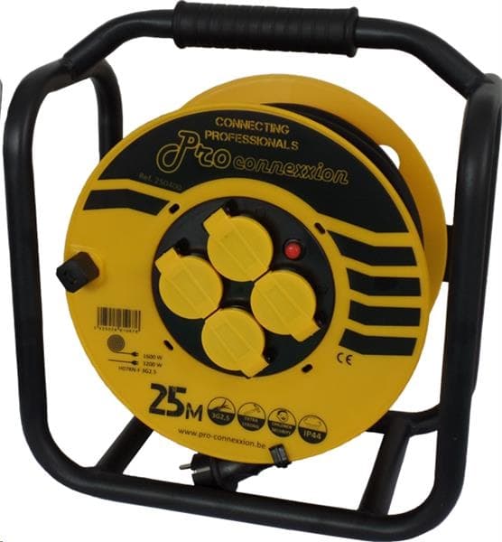 Enrouleur de câble H07RN-F 3G2.5 - 25m Solide - 4 prises IP44