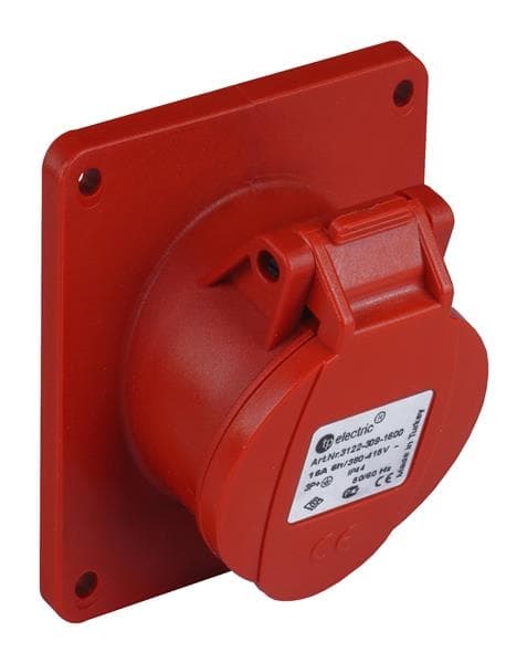 Prise CEE femelle semi-encastrée inclinée 4 x 16A 380 - 415Vac Rouge IP44 avec raccords à visser