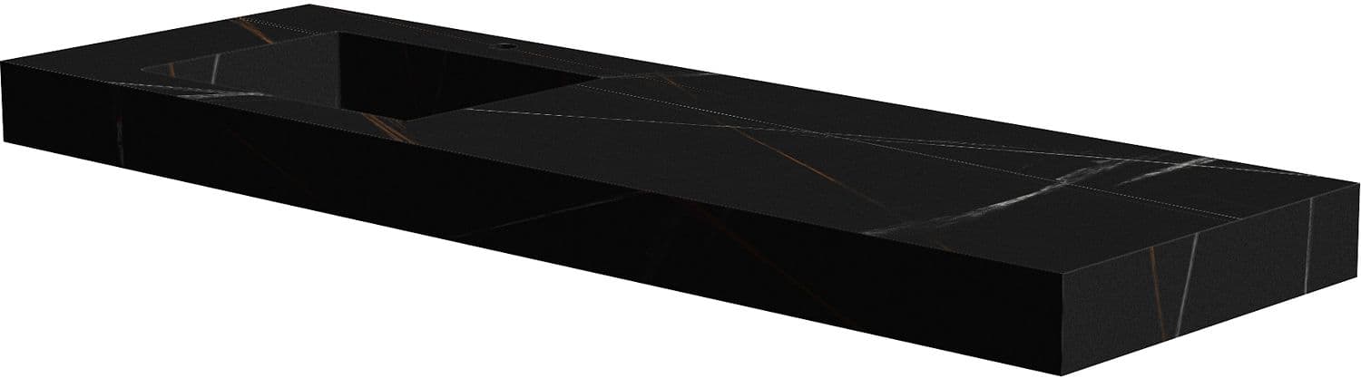 TABLET MARBRE CERAMIQUE PURO LAVABO S GAUCHE L160 H10 1TROU ROBINET BAMBOO BLACK