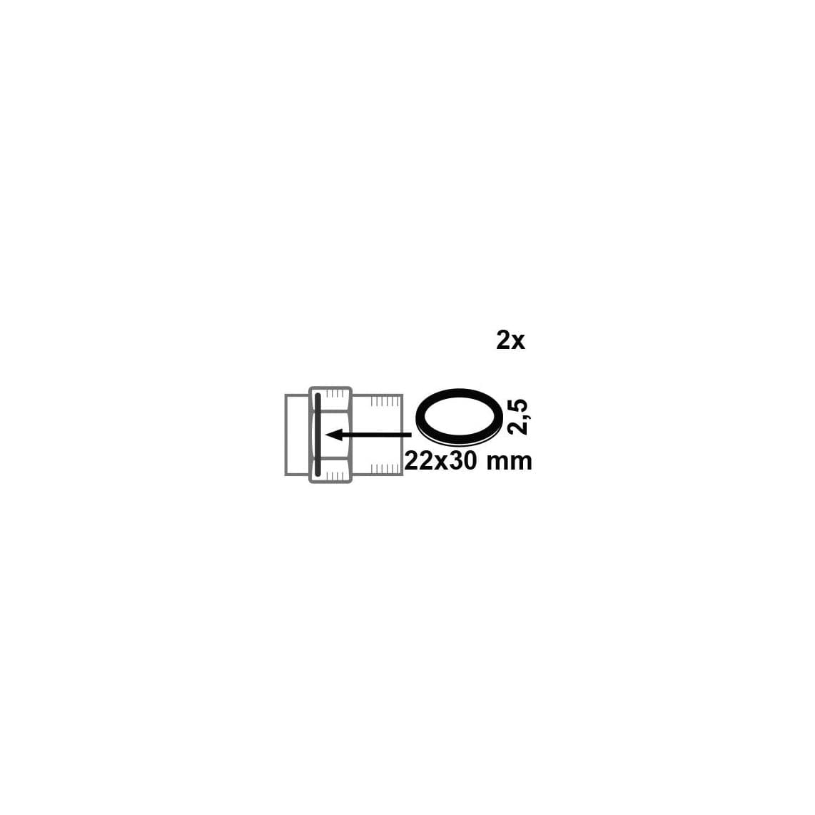 98696750 Joint de raccord, Caoutchouc, 22 x 30 x 2,5 mm, pour 1/2" (2x)