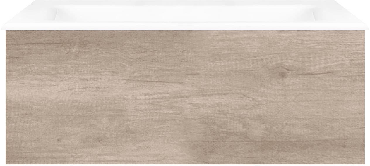 SOUS MEUBLE COFFEE 1 TIROIR 80 CHENE DECOR FLANELLE +LAVABO PORCELAINE SANS TROU ROBINET BLANC