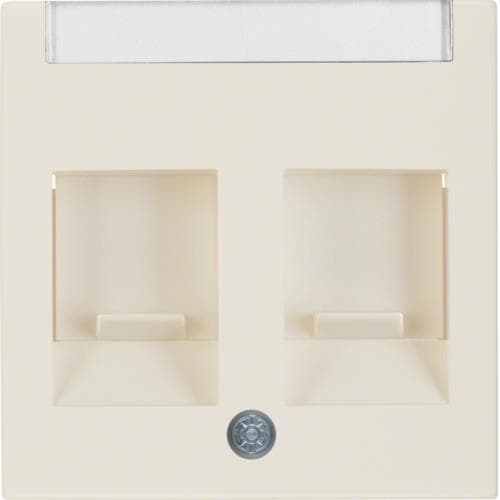 Enjoliveur avec 2 volets antipoussière et porte - étiquette Berker S.1 / B.3 / B.7 Blanc, brillant