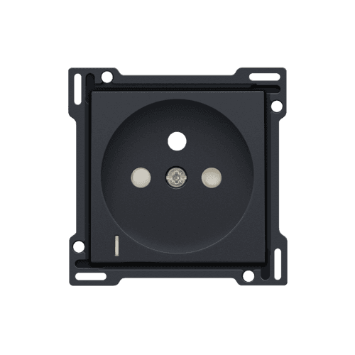 Set de finition avec voyant transparent pour prise de courant avec indication de tension, broche de terre et obturateurs de protection, profondeur d'encastrement de 28,5 mm, couleur anthracite coated