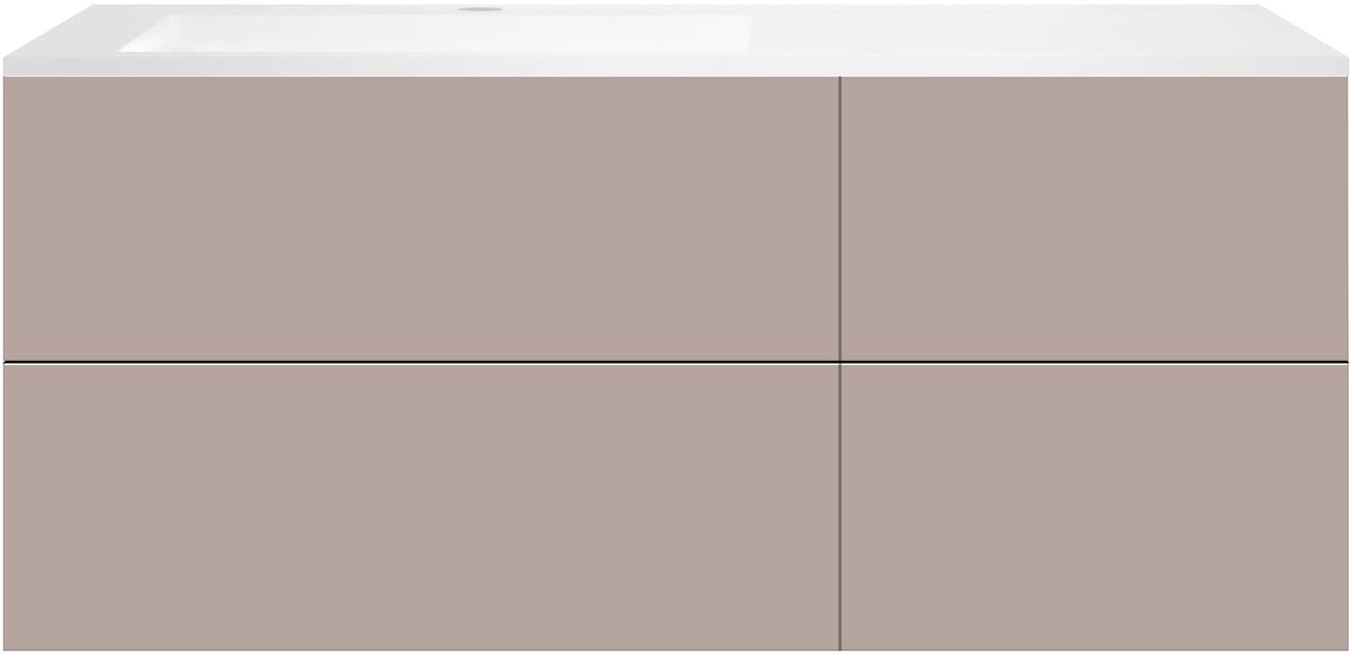 SOUS MEUBLE COFFEE 4 TIROIRS 140 MAT BASALTGRIJS+LAVABO GAUCHE EN MARBRE SYNTHETIQUE BLANC