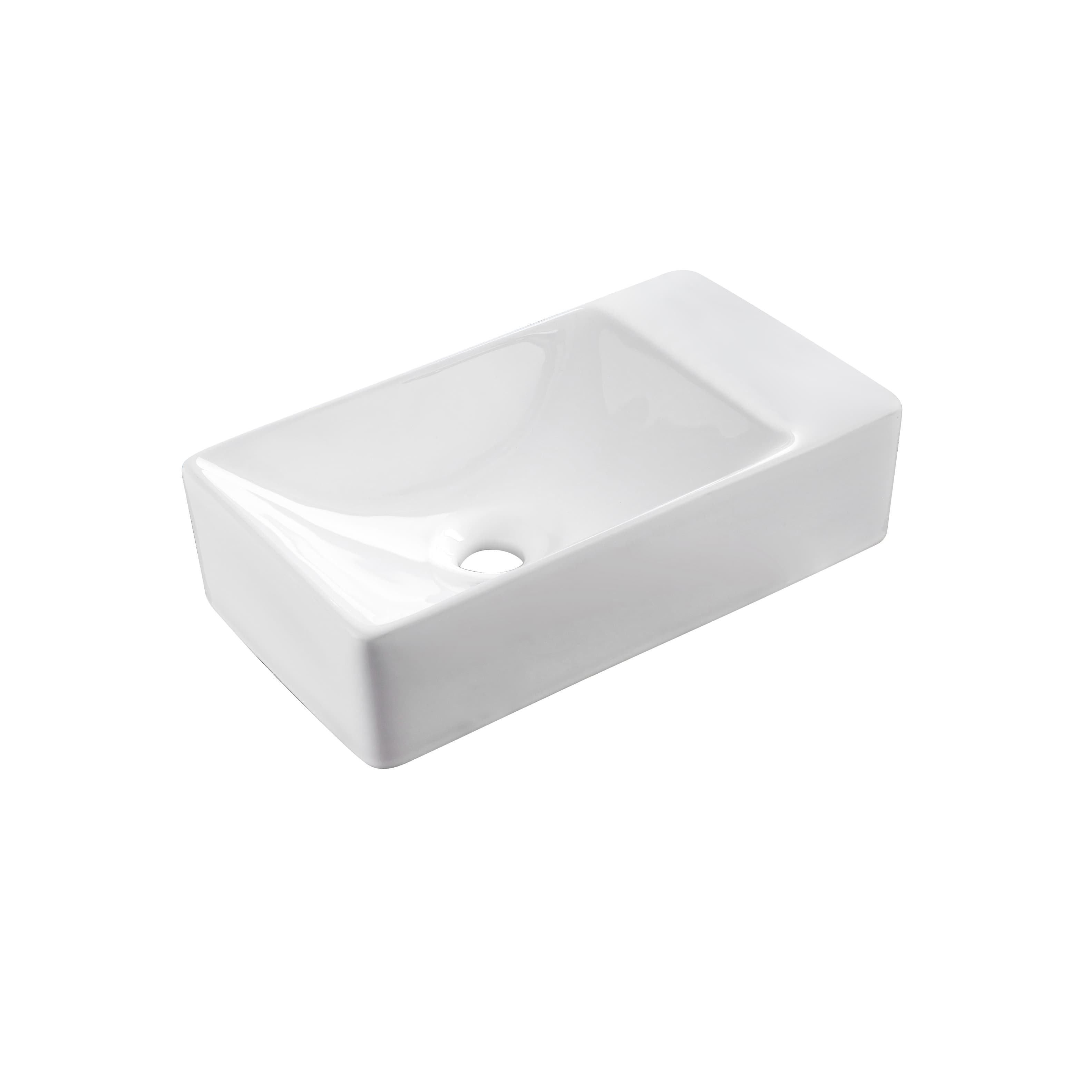 ALONI SENSI LAVE-MAINS – DROITE - SANS TROP-PLEIN – SANS TROU DE ROBINET – CÉRAMIQUE – 38X10X22CM – BLANC BRILLANT