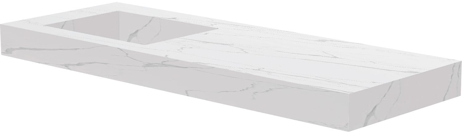 TABLET MARBRE CERAMIQUE PURO LAVABO S GAUCHE L140 H10 SANS TROU ROBINET WHITE CALACATTA