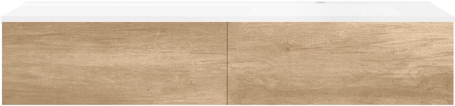 SOUS MEUBLE COFFEE 2 TIROIRS 160 CHENE DECOR CACHMIRE+LAVABO DROITE BLANC