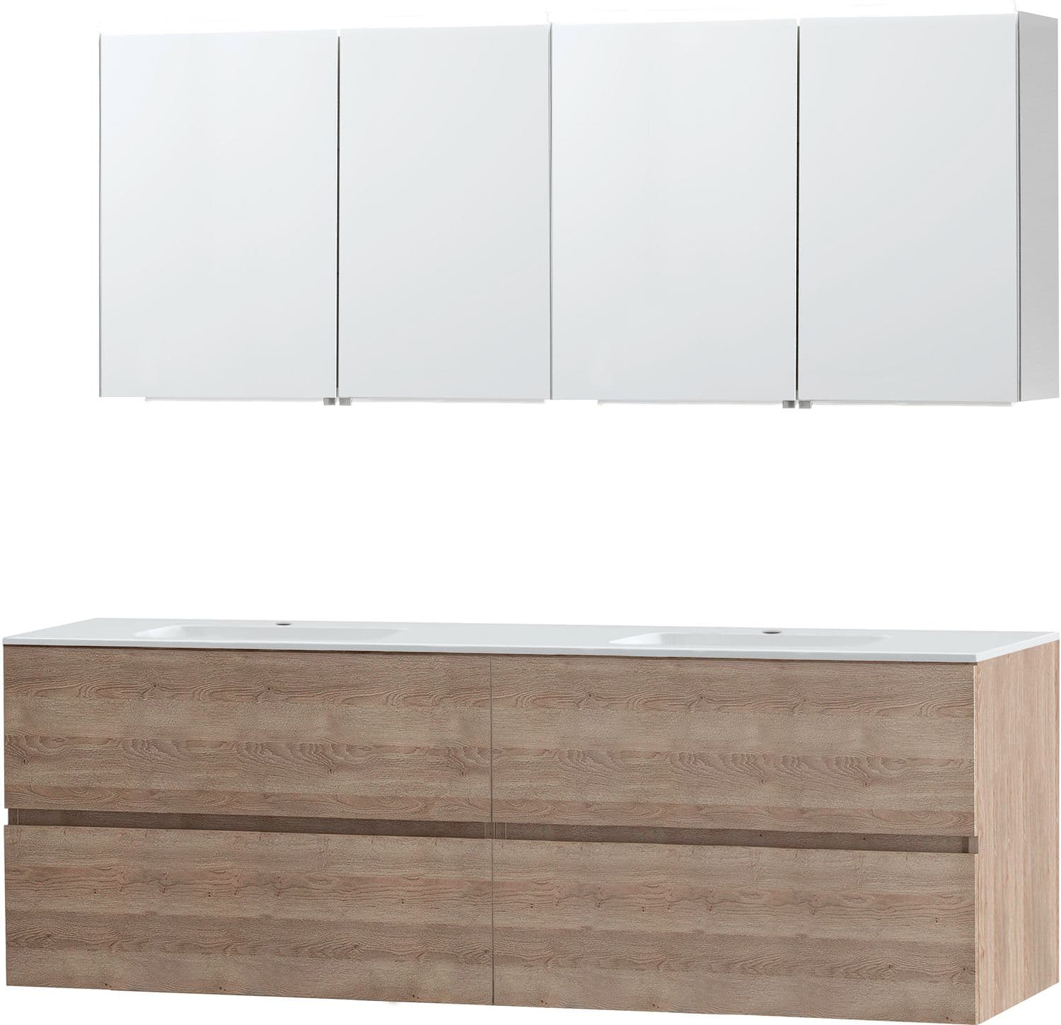 MEUBLE MOLTO CHENE NATUREL 180 2 LAVABO MARBRE SYNTHETIQUE ARMOIRE TOILETTE