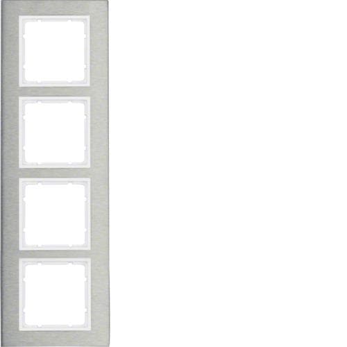 Plaque de recouvrement 4 postes Berker B.7 Inox / Blanc polaire