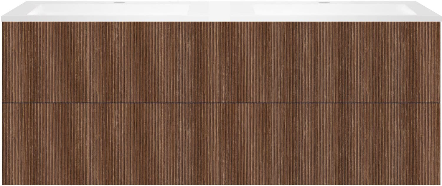 SOUS MEUBLE COFFEE 4 TIROIRS 160 DUO NOYER SMARTLINE +DOUBLE LAVABO EN MARBRE SYNTHETIQUE BLANC MAT
