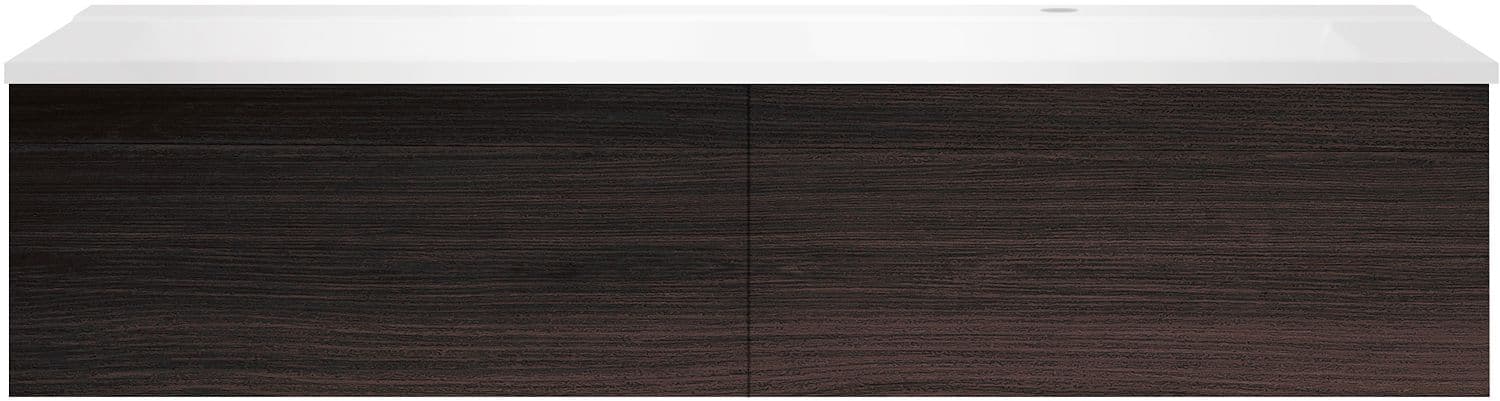 SOUS MEUBLE COFFEE 2 TIROIRS 140 CHENE DECOR MOKKA+LAVABO DROITE BLANC MAT
