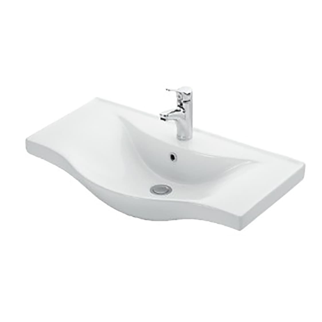 ALECO LAVABO – 1 VASQUE – AVEC TROP-PLEIN – 1 TROU ROBINET – CÉRAMIQUE – 80X4X45,5 CM – BLANC BRILLANT