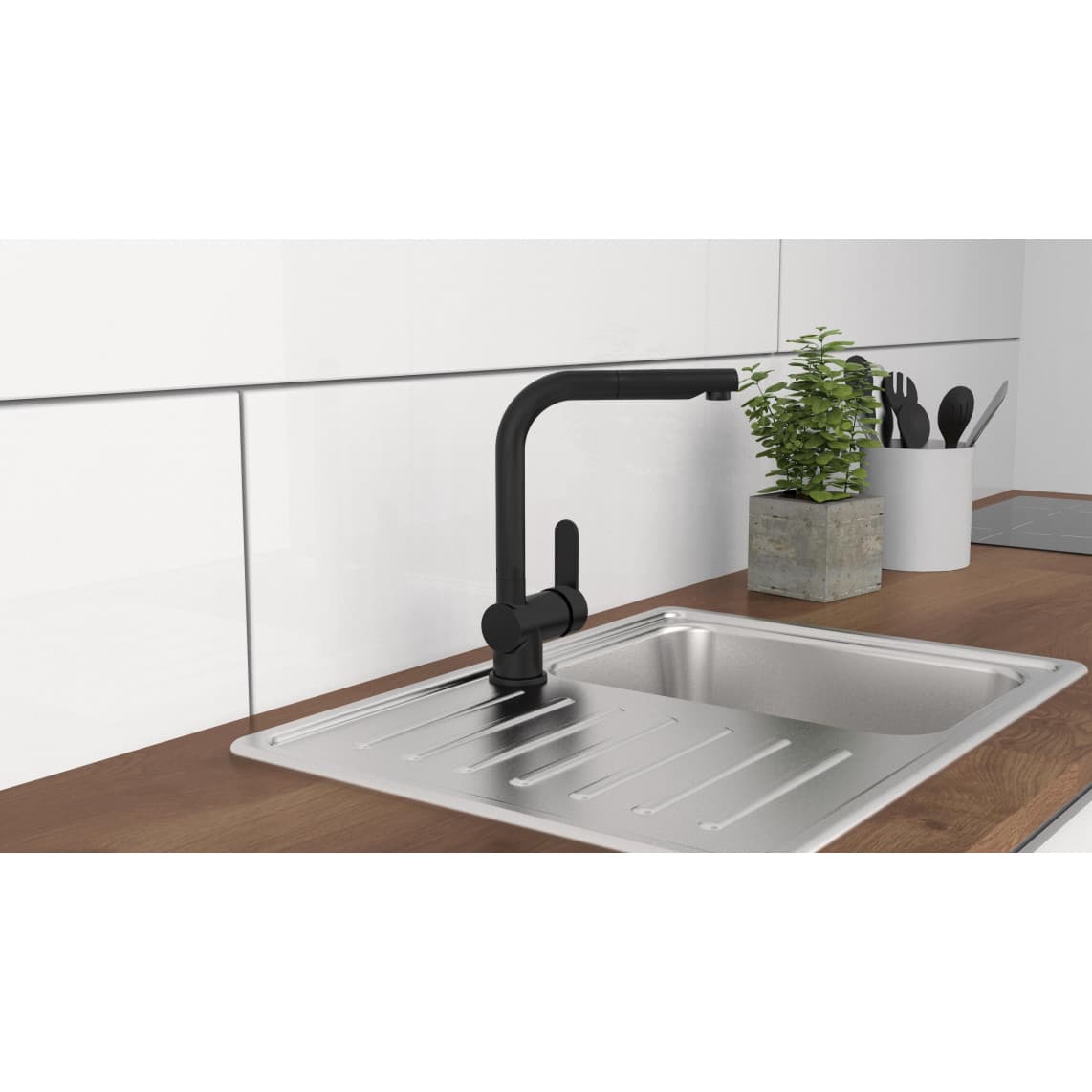 79760 LONDON Sink mixer, black matt, with pull-out spout