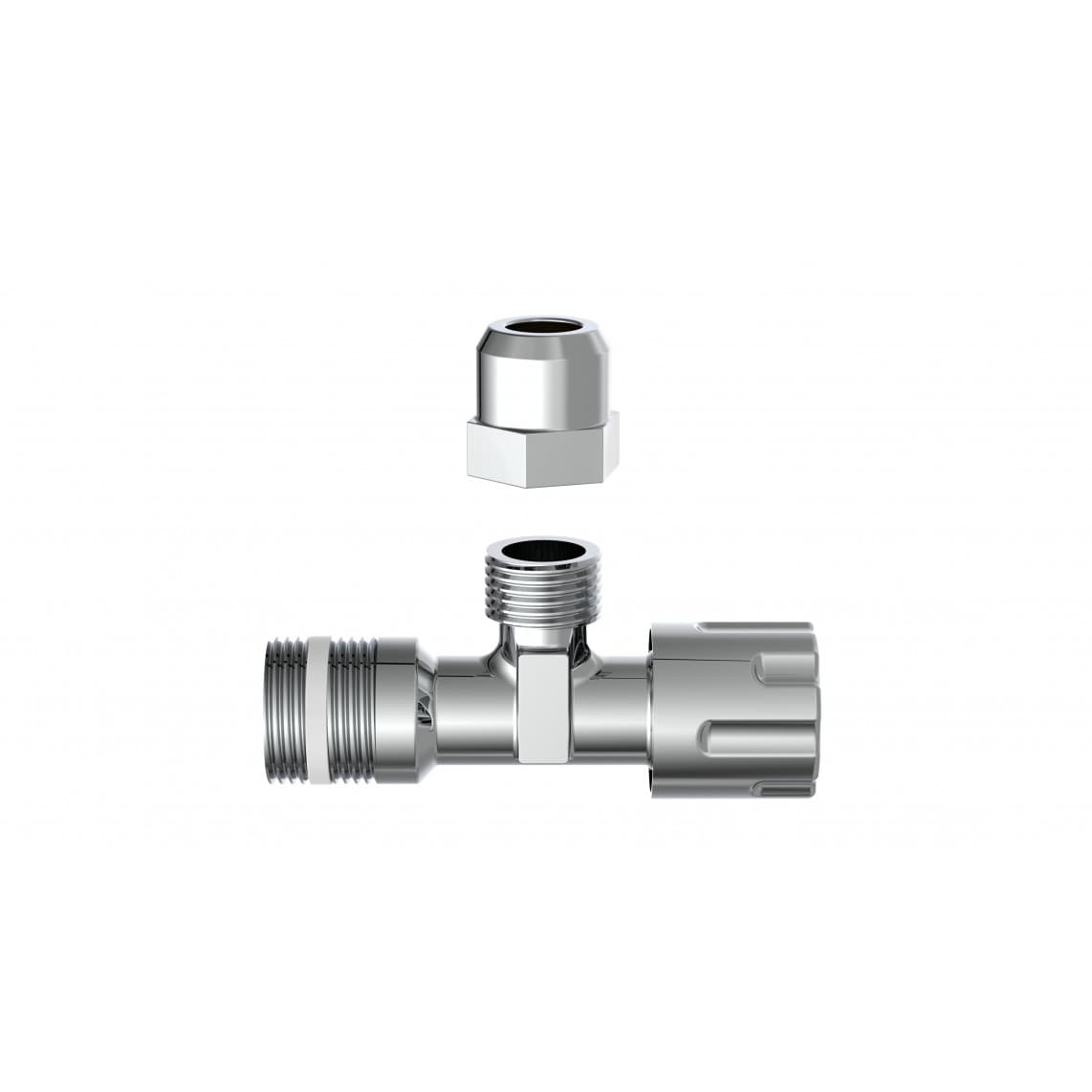98480400 hoekstopkraan, 1/2"BU x 3/8"BU x 10 mmQ, met Duwrozet, zelfdichtend