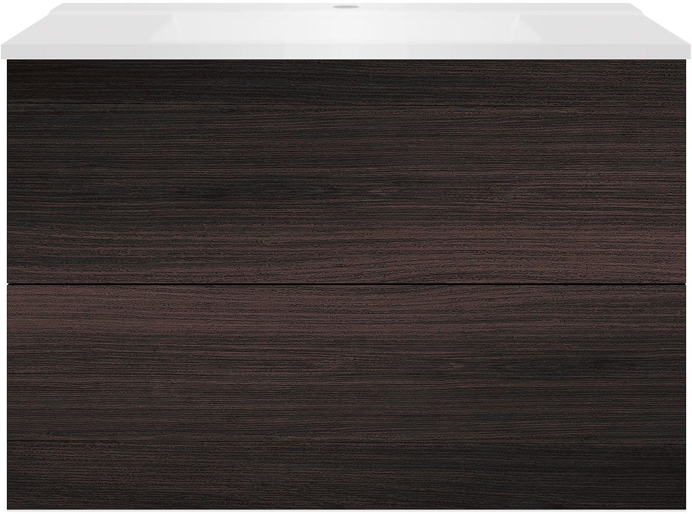 SOUS MEUBLE COFFEE 2 TIROIRS 90 CHENE DECOR MOKKA+LAVABO BLANC MAT