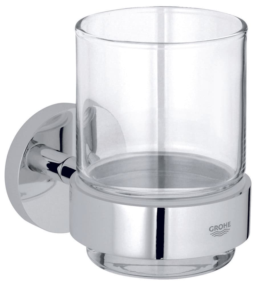 Grohe Essentials verre avec support verre métal mural fixation invisible chromé