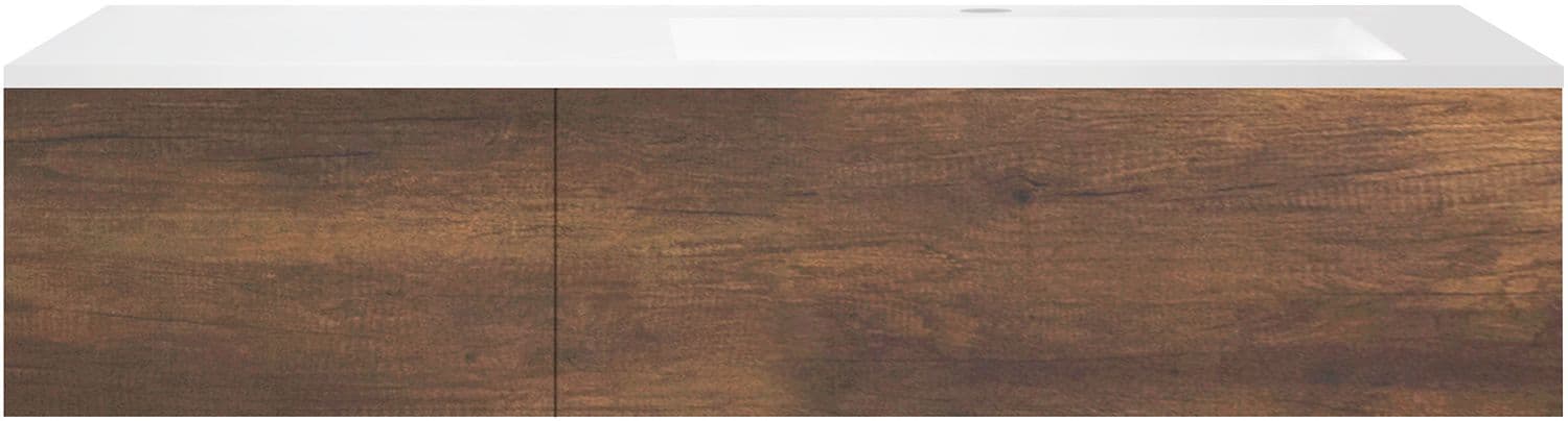 SOUS MEUBLE COFFEE 2 TIROIRS 140 CHENE DECOR ROUILLE+LAVABO EN MARBRE SYNTHETIQUE DROITE BLANC MAT