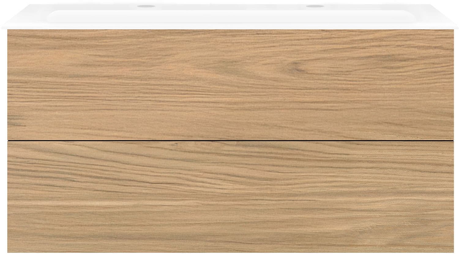 SOUS MEUBLE COFFEE 2 TIROIR 120 CHENE CLASSIQUE + LAVABO 2 TROUS ROBINET EN PORCELAINE BLANC