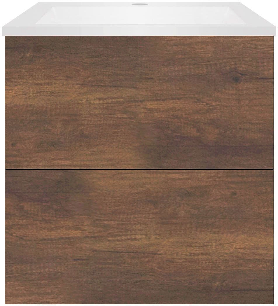 SOUS MEUBLE COFFEE 2 TIROIRS 60 CHENE ROUILLE+LAVABO EN MARBRE SYNTHETIQUE BLANC MAT
