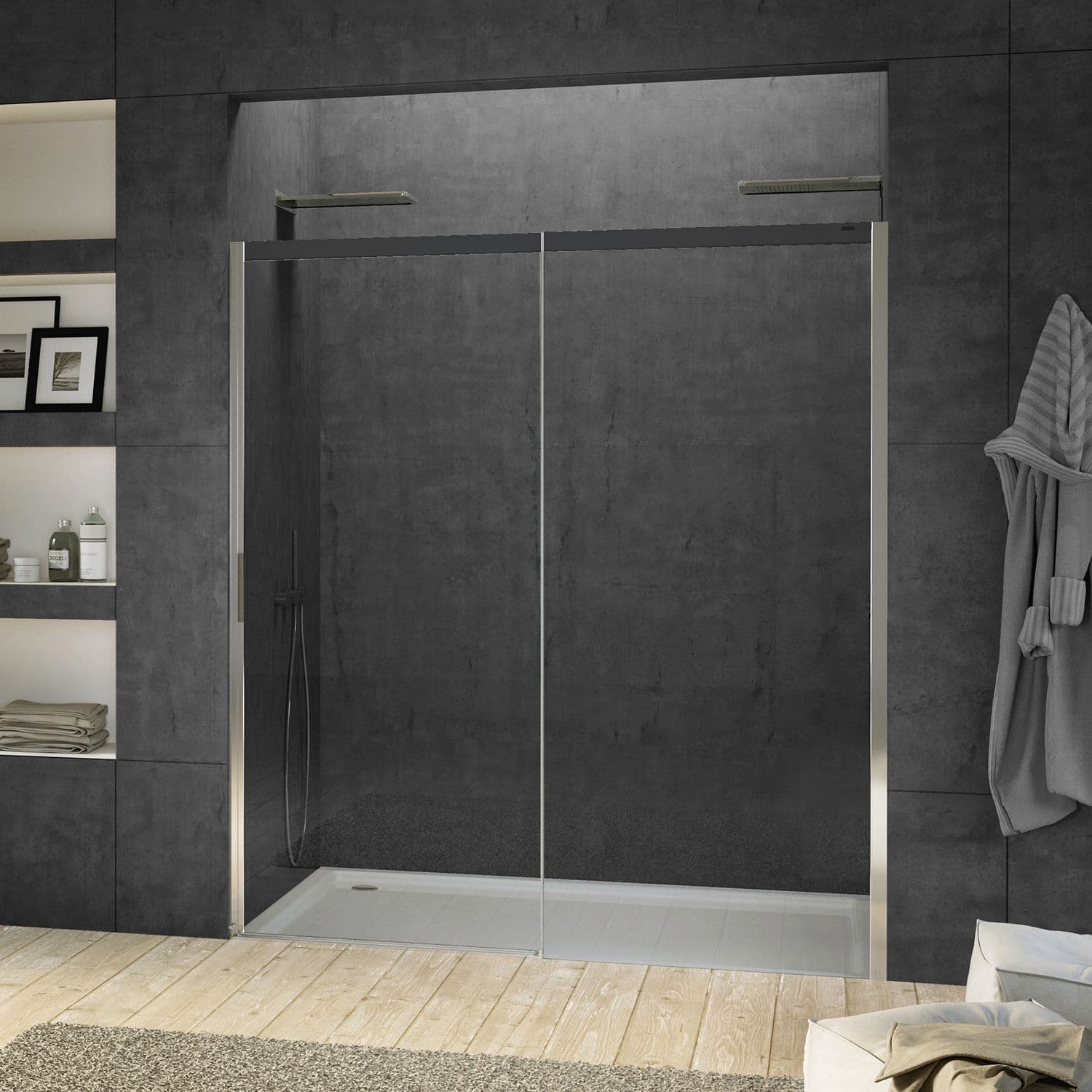 PORTE COULISSANTE NICHE SUITE 1560-1595 H2000 DROITE NANOTEC SOFTCLOSE NOIRE-CHROME/CLAIR