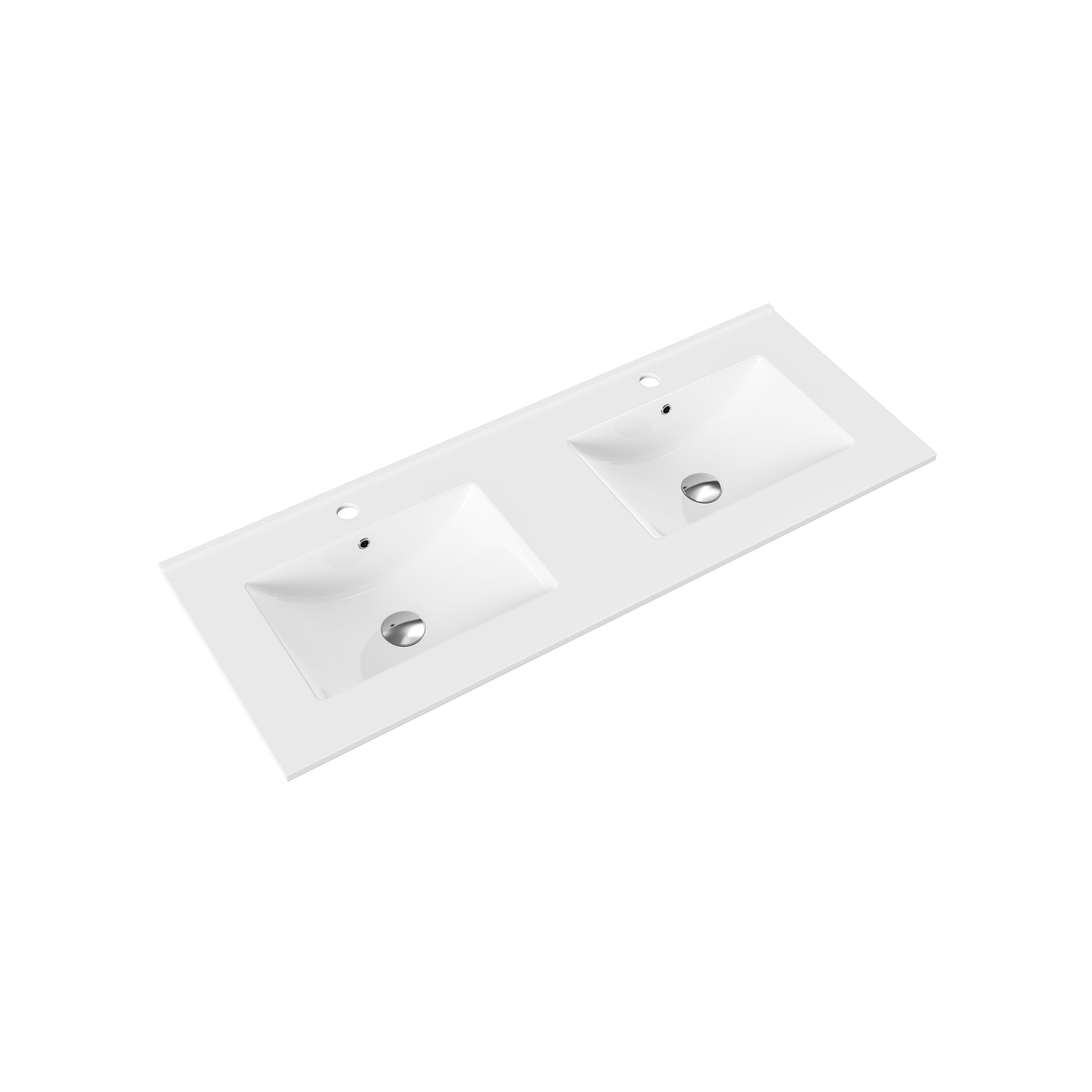 ALONI hayat lavabo - 2 vasques - avec trop-plein - 2 trous robinet - marbre composite - 120X1,5X45 cm - blanc brillant