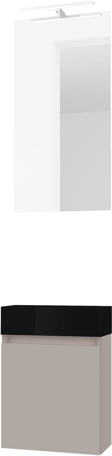 LAVE-MAINS FORM MINI PORCELAINE NOIR/ 1 PORT/MIROIR/LUMIERE LED POUDRE GRIS