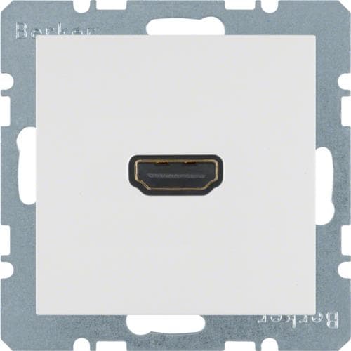 Prise Hdmi avec fiche de connexion 90° Berker S.1 / B.3 / B.7 Blanc polaire, mat