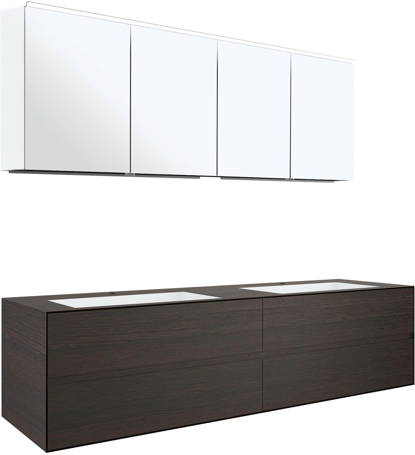 MEUBLE 4 TIROIRS+ LAVABOS SOUS ENCASTRER TENSO 180CM +TROUS ROBINETS WENGE AVEC ARMOIRE TOILETTE