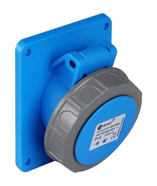 Prise CEE femelle semi-encastrée inclinée 3 x 32A 220 - 240Vac Bleu IP67 avec raccords à visser