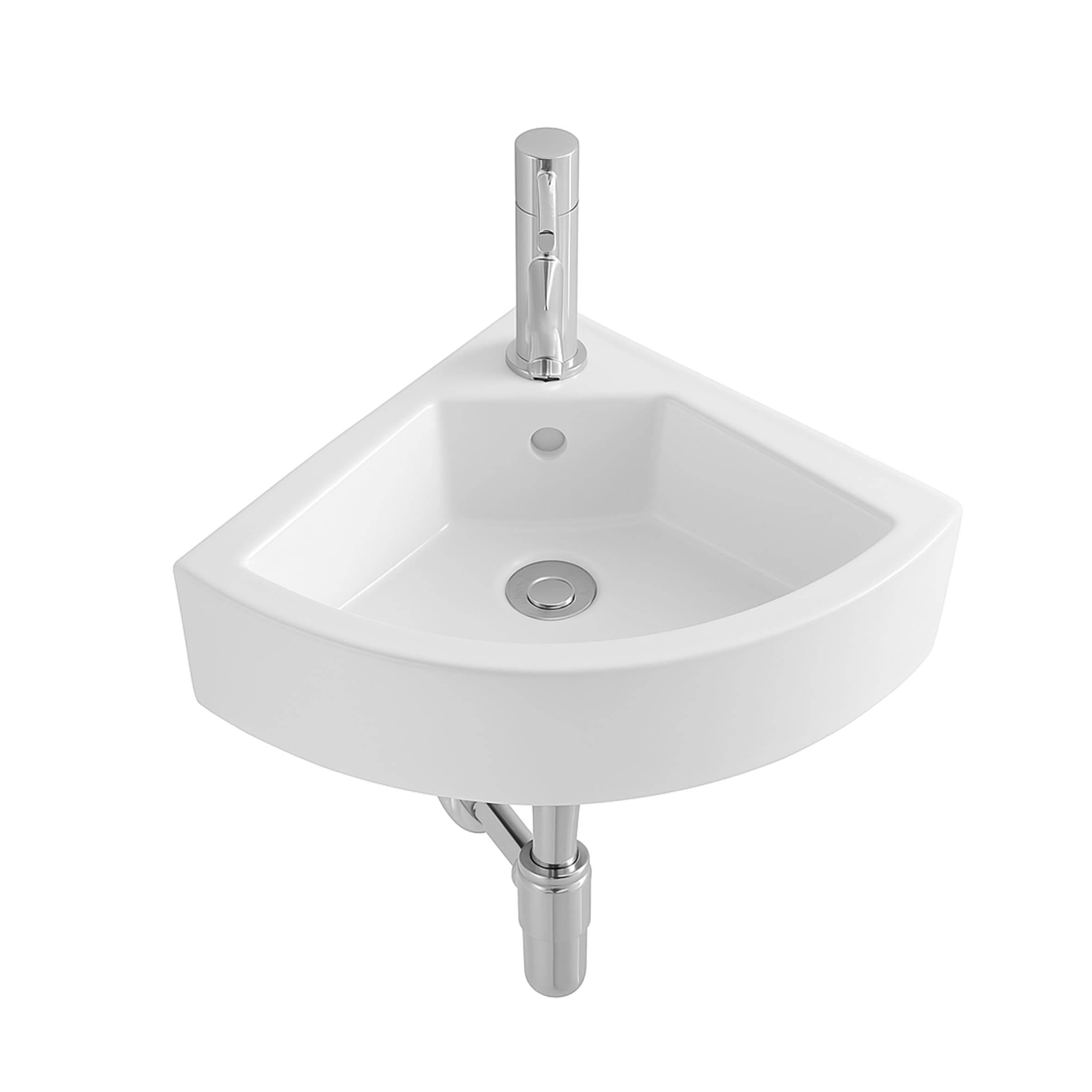 ALONI ZAREO LAVE-MAINS D’ANGLE – AVEC TROP-PLEIN – AVEC TROU DE ROBINET – CÉRAMIQUE – 32,5X32,5X13 CM – BLANC BRILLANT