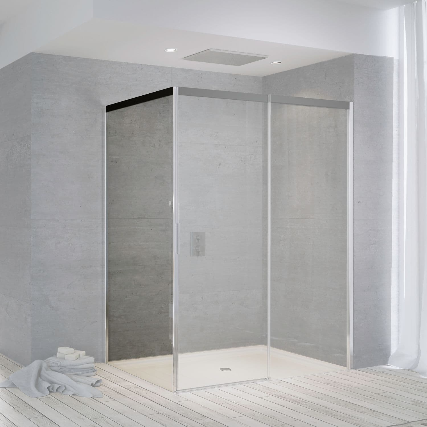 PAROI FIXE PORTE COULISSANTE SUITE 965-990 H2000 GAUCHE NANOTEC SOFTCLOSE NOIRE-CHROME/CLAIR