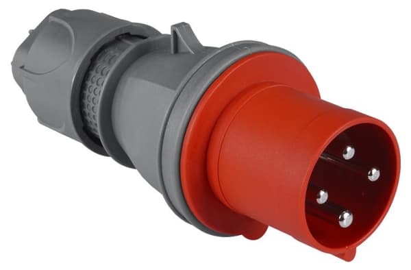 Fiche CEE mâle 4 x 63A avec contact pilote 380 - 415Vac Rouge IP44