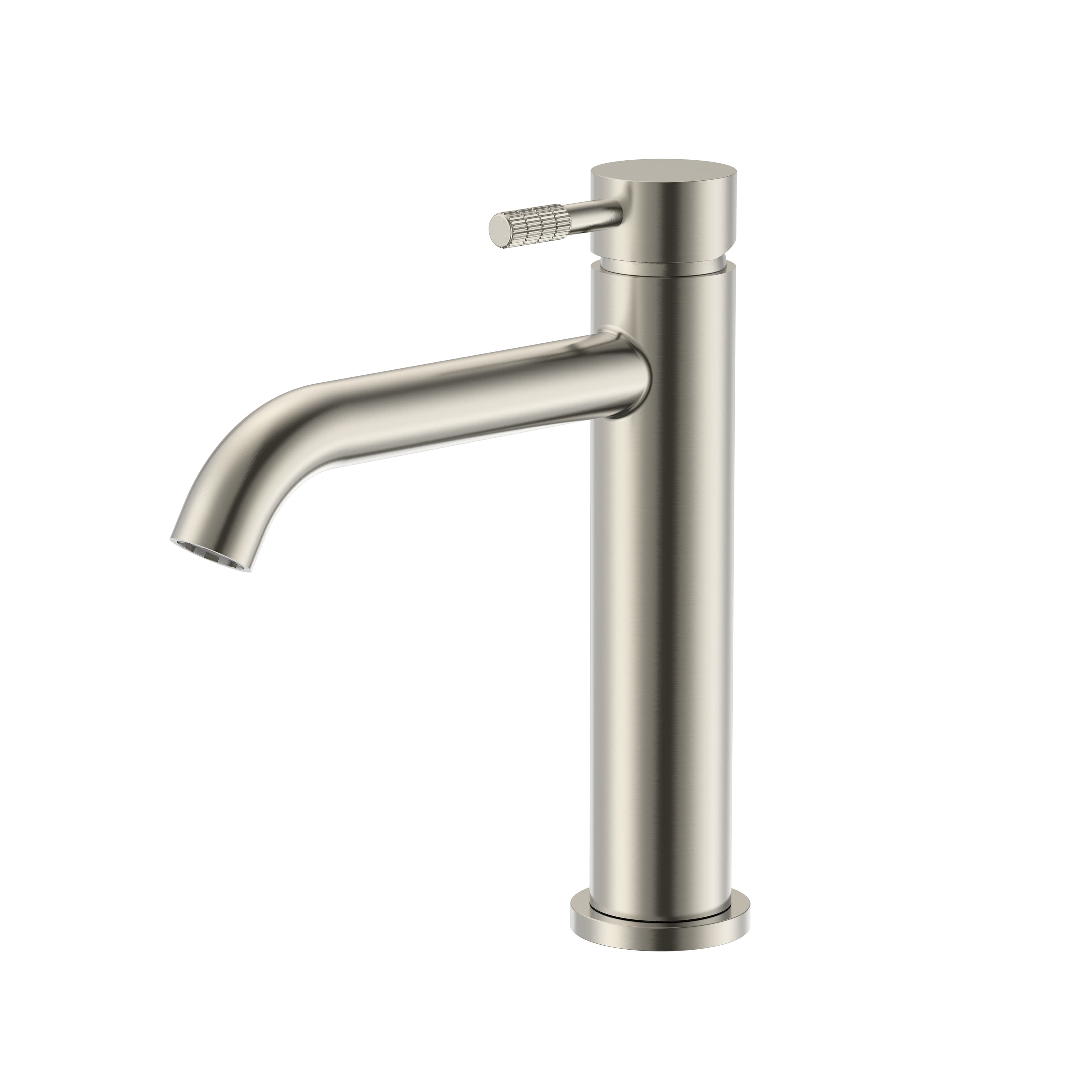 STRIA MITIGEUR LAVABO – DÉMARRAGE À FROID – POIGNÉE AVEC STRUCTURE STRIÉE RAFFINÉE – SANS BONDE – ACIER INOX BROSSÉ
