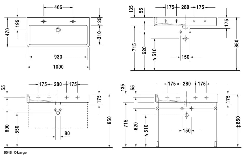 Opbouw lavabo vero Duravit 1000X470MM +2X1KRAANGAT/OVERLOOP wit