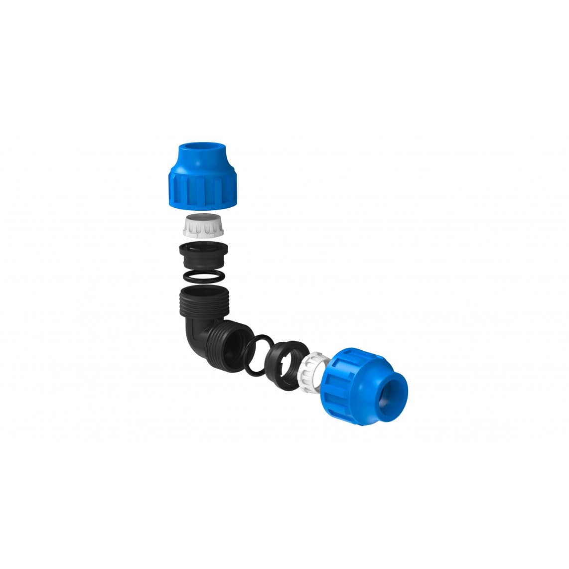 984845317 PP coude 90°, 32 mm, raccord à serrer pour PEHD/socarex