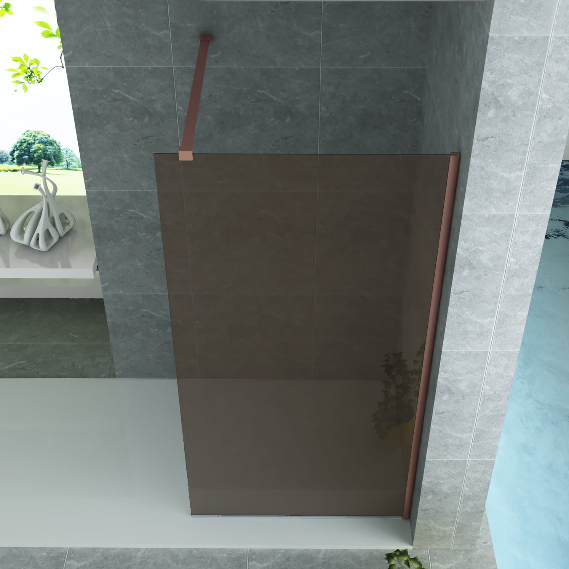 ALONI DOUCHE À L’ITALIENNE - 900X2000MM - CUIVRE BROSSÉ-VERRE CHAMPAGNE