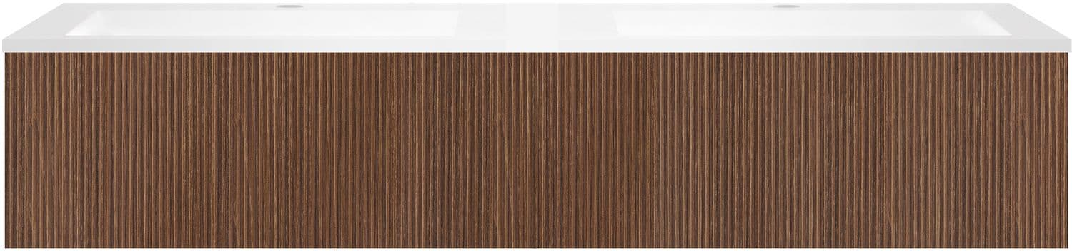 SOUS MEUBLE COFFEE 2 TIROIRS 160 NOYER SMARTLINE +DOUBLE LAVABO EN MARBRE SYNTHETIQUE BLANC