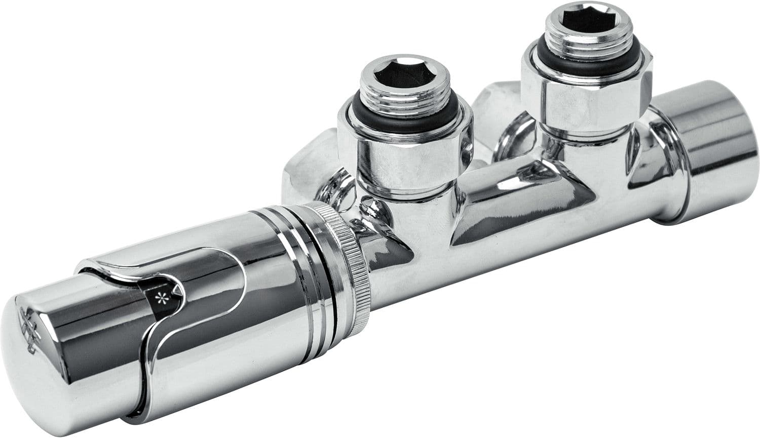 D-DESIGN KIT DE ROBINET RADIATEUR THERMOSTATIQUE BITUBE/MONOTUBE +RACCORD 16MM EQUERRE CHROME