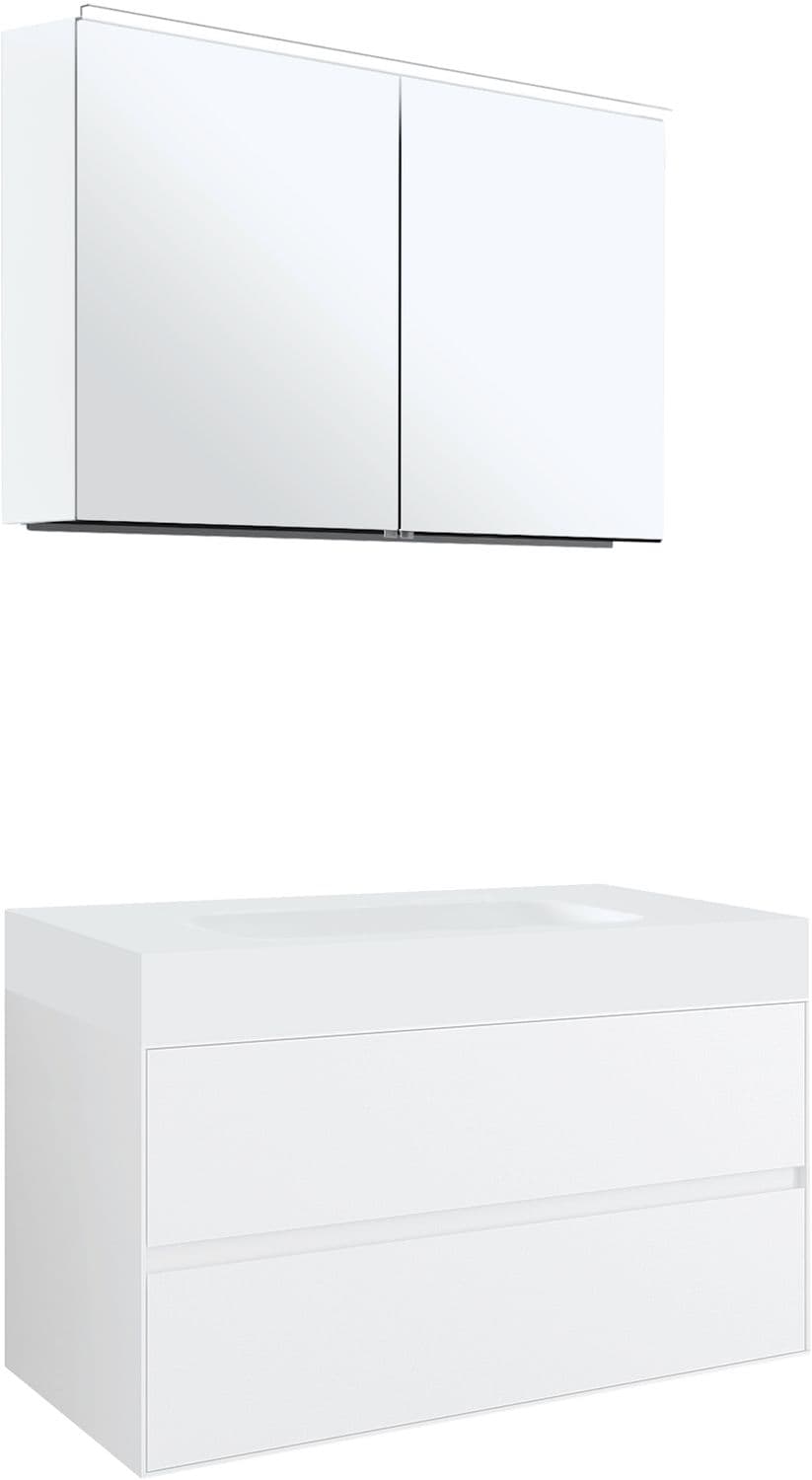 MEUBLE 2 TIROIRS POUR TABLET PURO LAVABO CENTRAL TENSO 90CM BLANC AVEC ARMOIRE TOILETTE