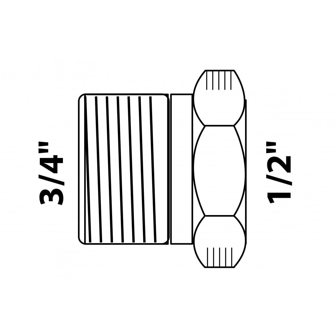 989332355 Raccord réducteur en laiton, vierge, 3/4" M x 1/2" F,