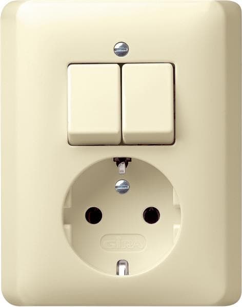 Combinaison interrupteur à bascule / prise Schuko 16A 250V~ avec plaque massive Blanc crème