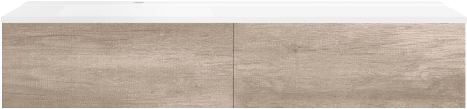 SOUS MEUBLE COFFEE 2 TIROIRS 160 CHENE DECOR FLANELLE+LAVABO GAUCHE BLANC