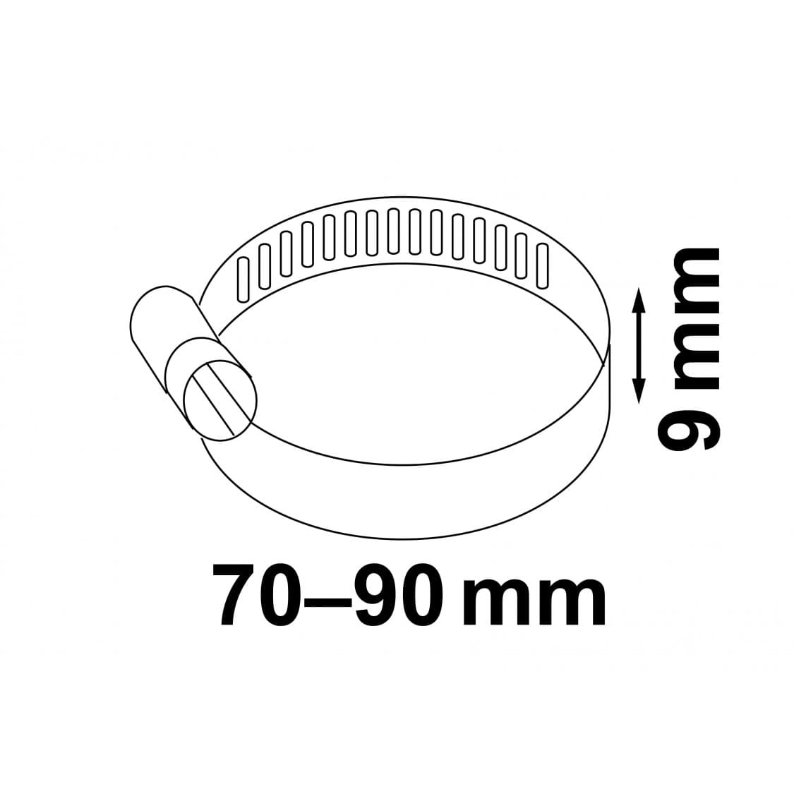 987378155 collier de serrage 9 mm Largeur de bande, acier inoxydable, 70 - 90 mm