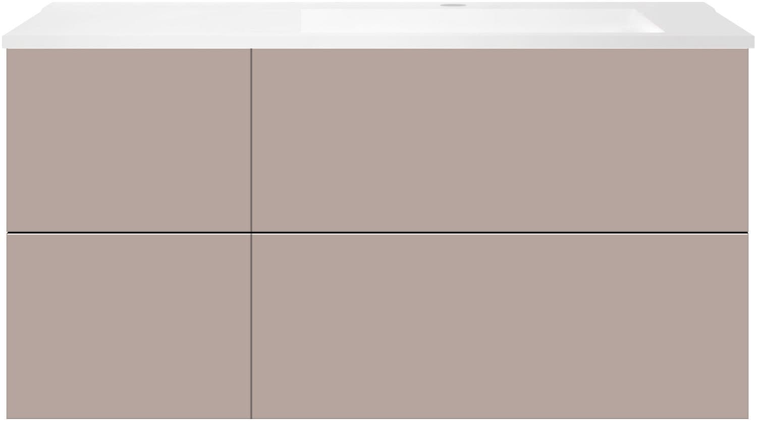 SOUS MEUBLE COFFEE 4 TIROIRS 120 GRIS BASALTE MAT+LAVABO DROITE EN MARBRE SYNTHETIQUE BLANC