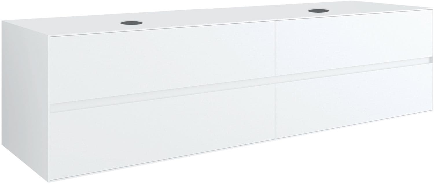 SOUS MEUBLE 4 TIROIRS+ TABLET POUR 2 LAVABOS A POSER TENSO 180CM SANS TROUS ROBINETS BLANC