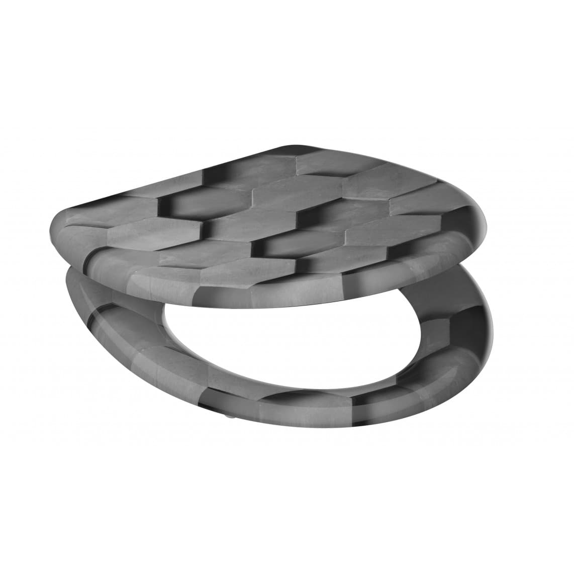 82392 abattant WC en Duroplast GREY HEXAGONS, avec frein de chute et déclipsable